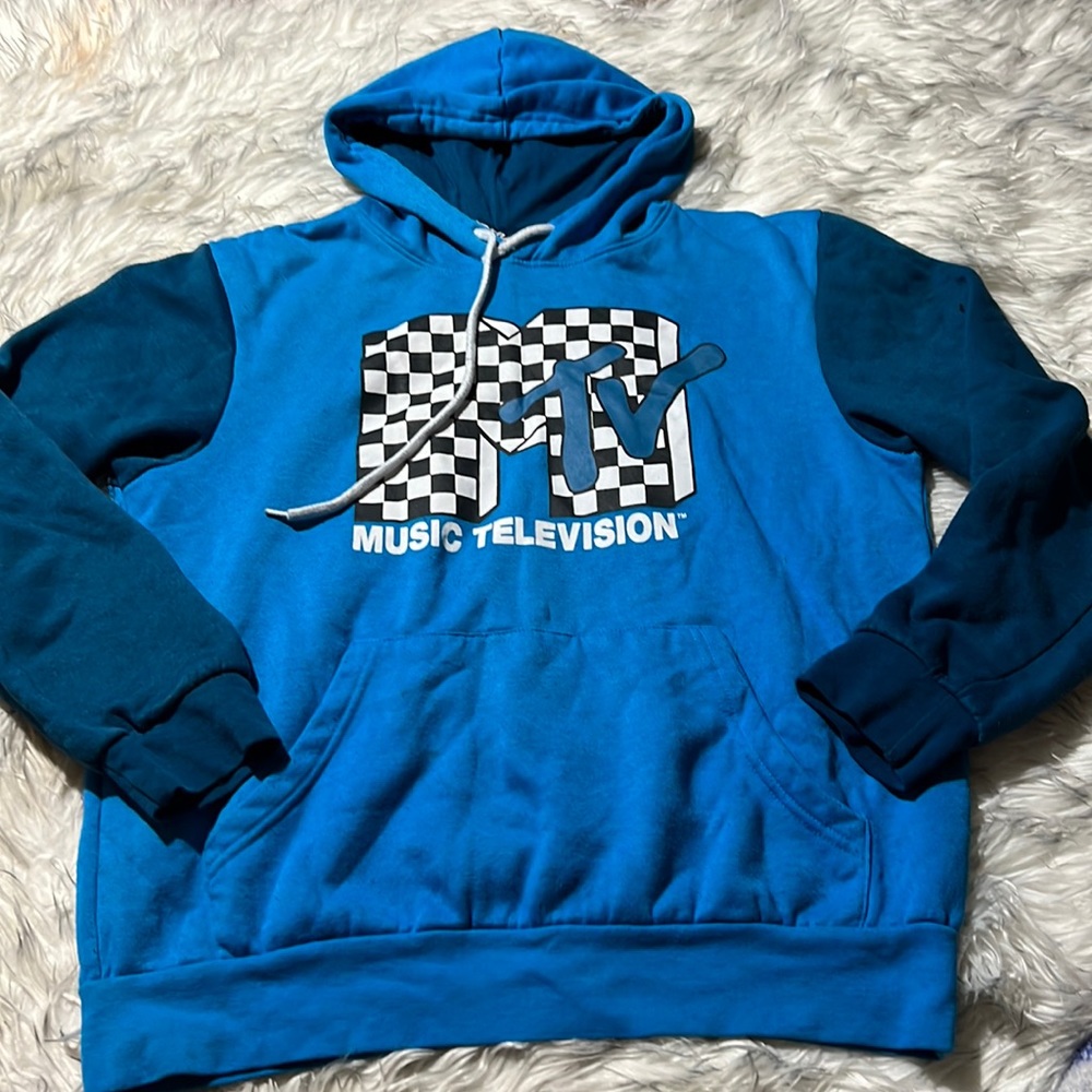 MTV Men Size Medium Blue 2 Tone Hoodie Music Television